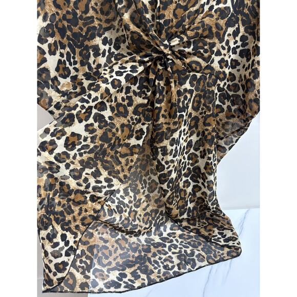 Cha Cha Vente Sheer Leopard Print Tunic Blouse Women's Medium Twist Front - Picture 3 of 8